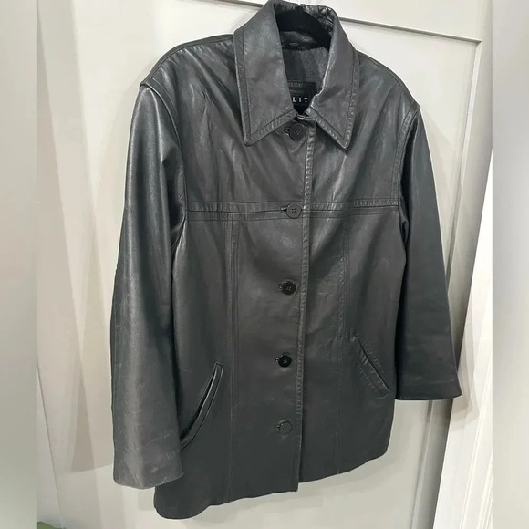 Vintage Winlit Leather Jacket Black Genuine Leather Button Front Size Medium - Picture 3 of 8